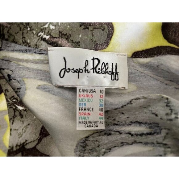 JOSEPH RIBKOFF Full Zip Up Jacket Top Size 10 Gray Yellow Floral 3/4 Sleeve - Picture 3 of 6